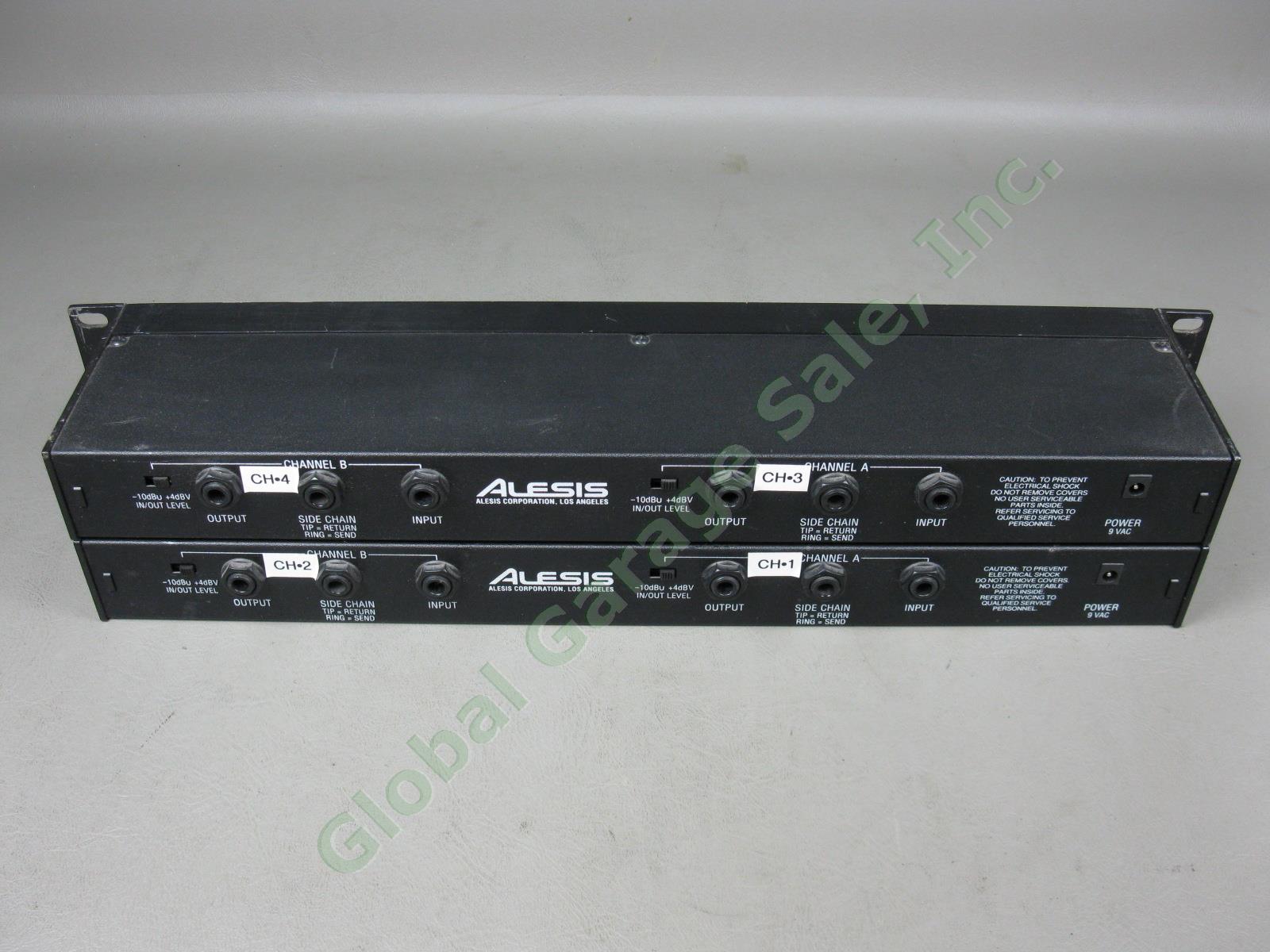 2x Alesis 3630 Rack Mount RMS/Peak Dual Channel Compressor Limiter W/ Gate Lot 6