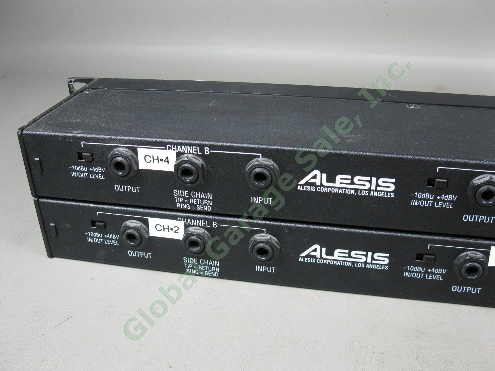 2x Alesis 3630 Rack Mount RMS/Peak Dual Channel Compressor Limiter W/ Gate Lot 8