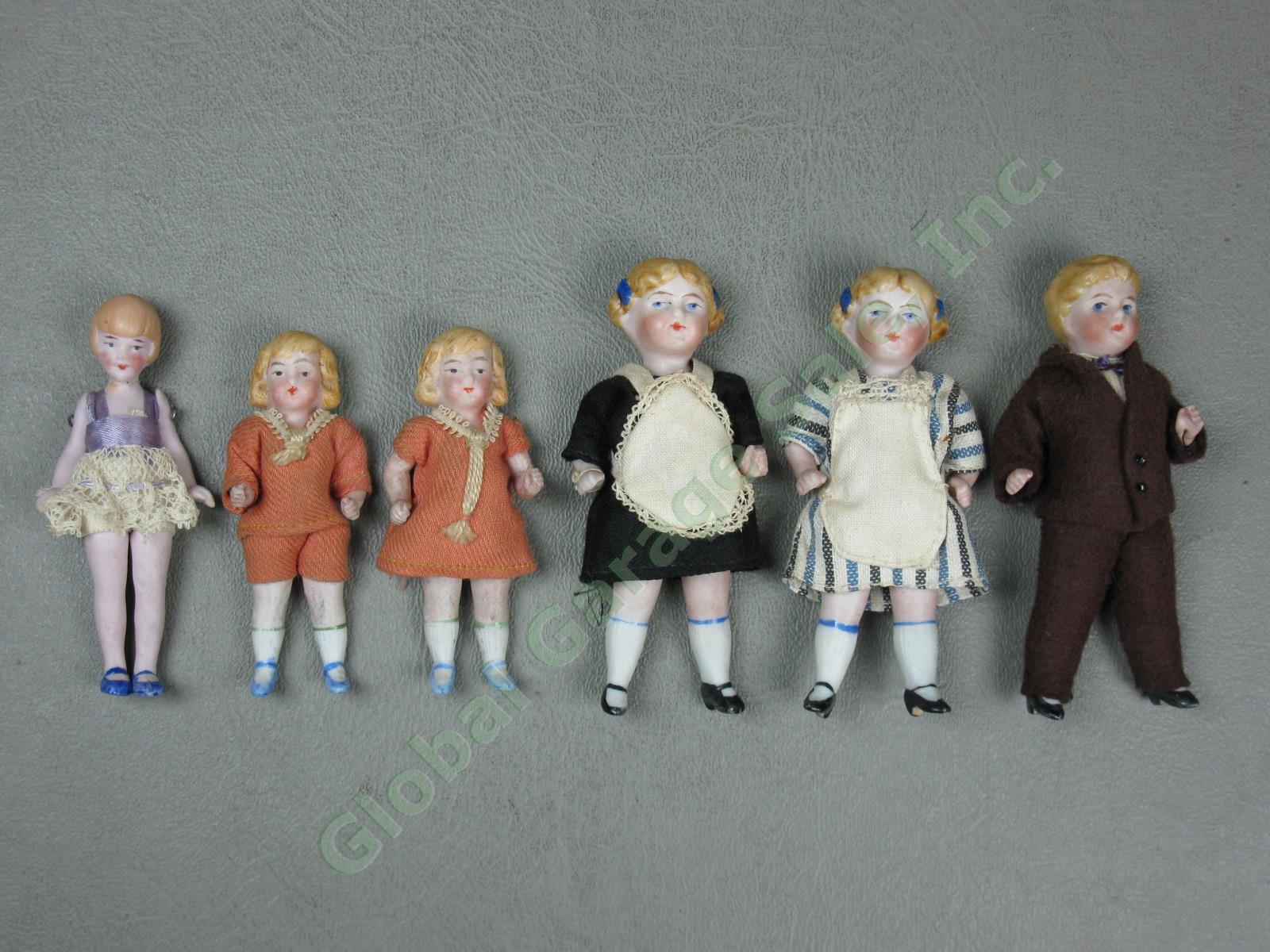 6 Vtg Antique 1920s 1930s Porcelain Bisque Jointed Doll Lot Germany Orig Clothes