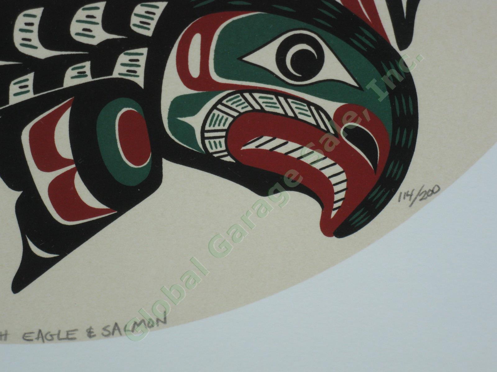 Vtg Eugene Hunt Signed Northwest Coast First Nations Print Eagle &Salmon 114/200 3