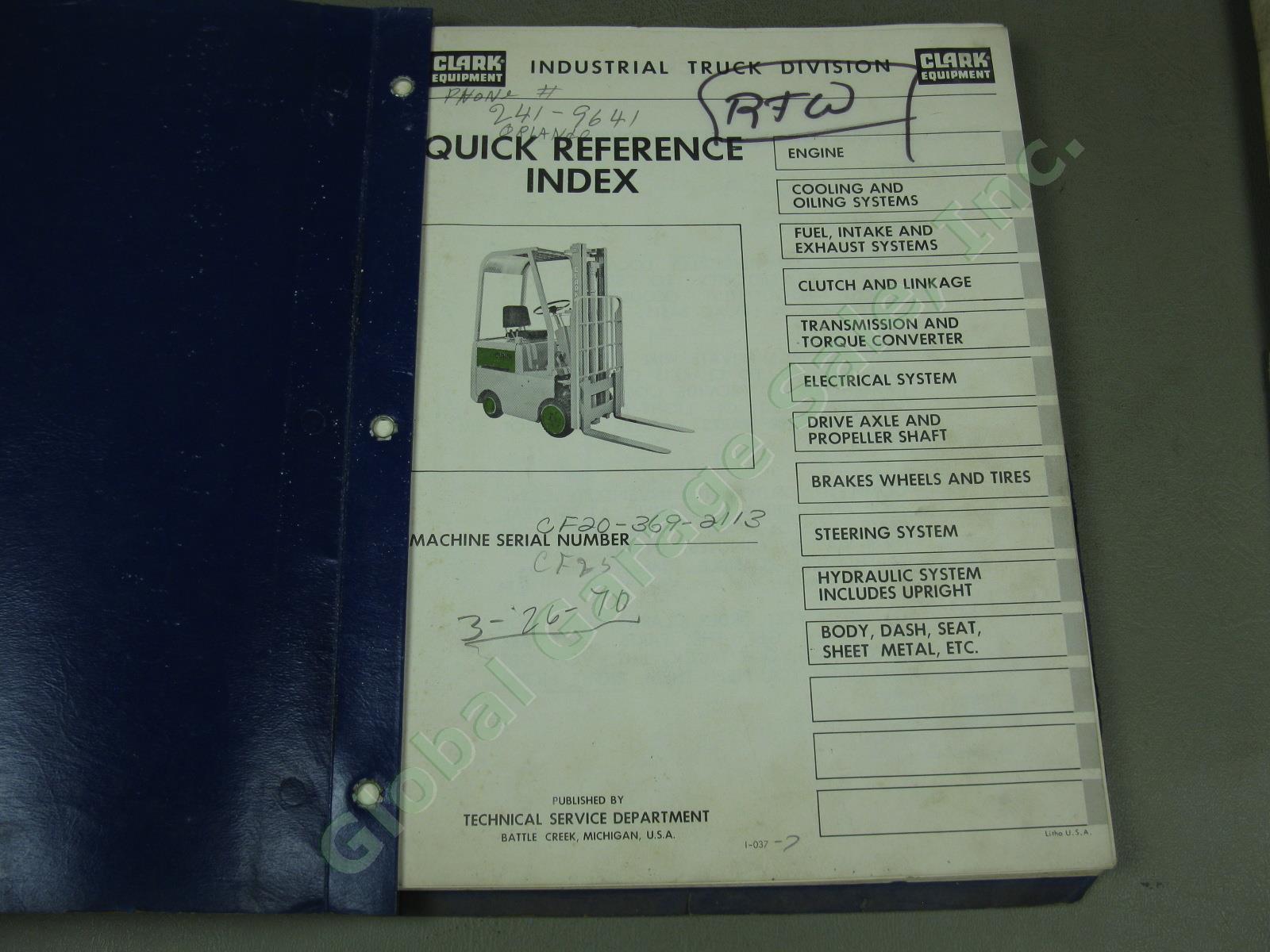 9 Vtg Clark Forklift Operators Parts Service Manual Lot C500 CF-20/25 1960s-90s 3