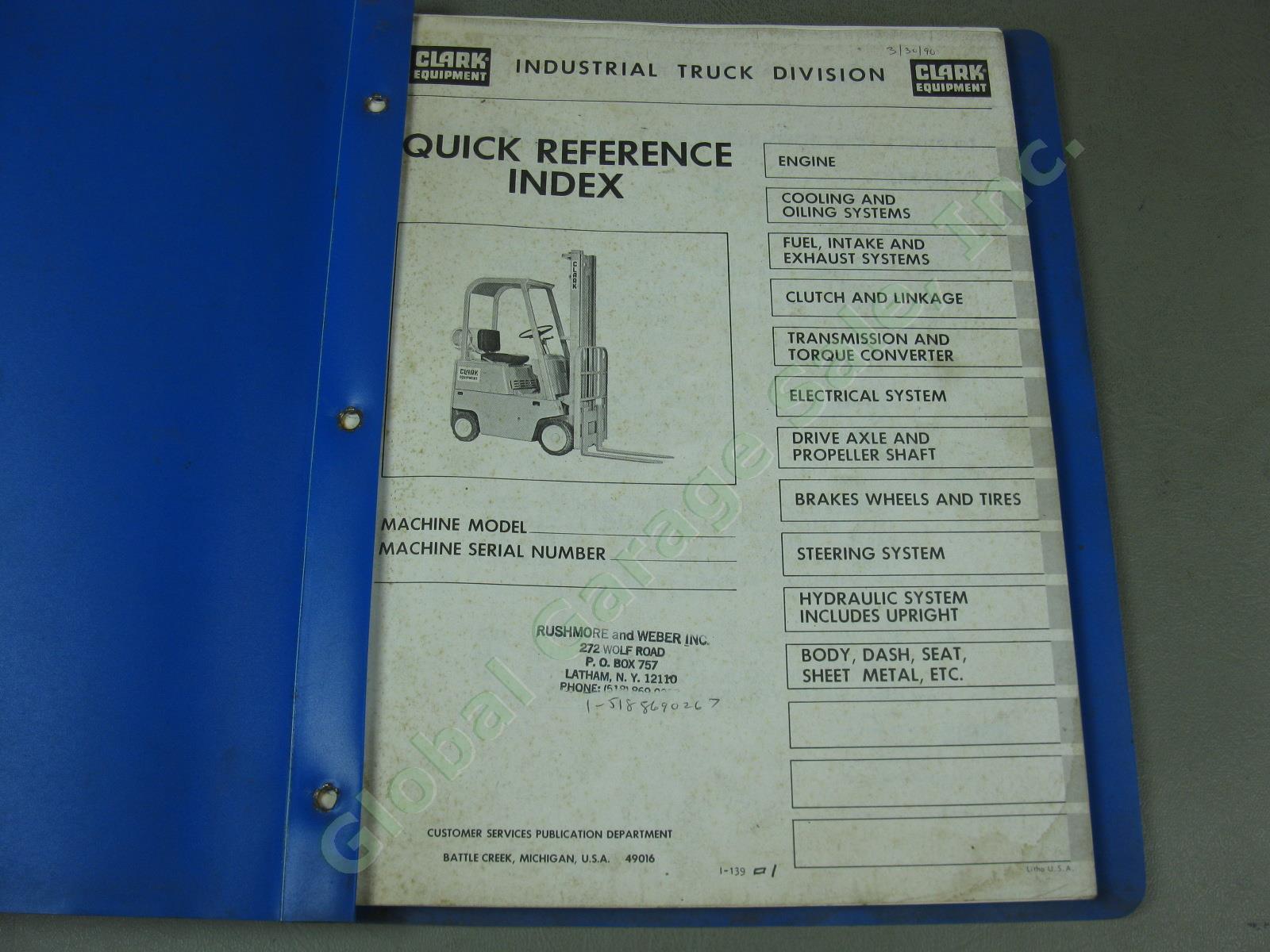 9 Vtg Clark Forklift Operators Parts Service Manual Lot C500 CF-20/25 1960s-90s 5