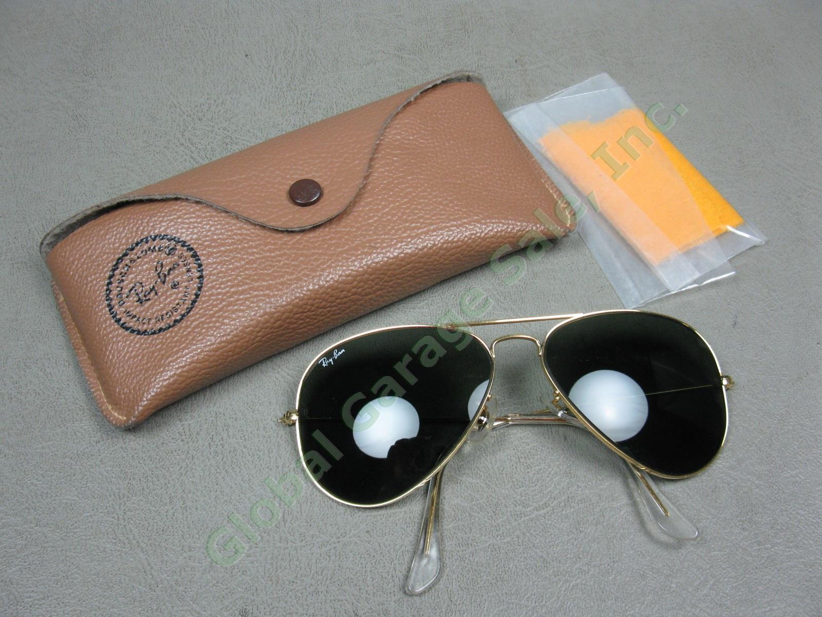 B&L Ray Ban 58 14 Green Lens Gold Aviator Outdoorsman Sunglasses +Belt-Loop Case