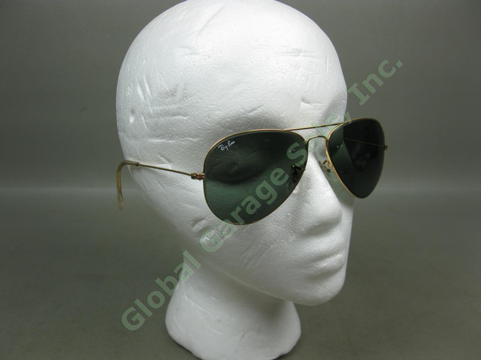 B&L Ray Ban 58 14 Green Lens Gold Aviator Outdoorsman Sunglasses +Belt-Loop Case 1