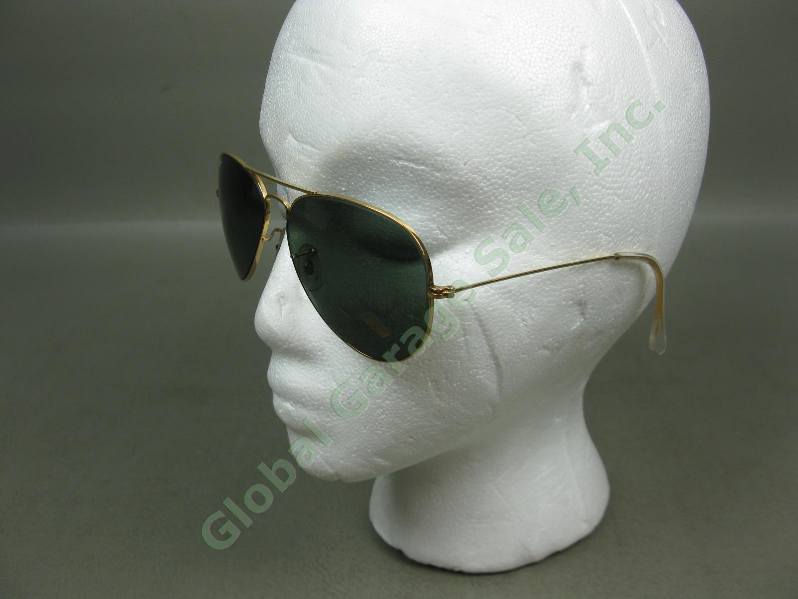 B&L Ray Ban 58 14 Green Lens Gold Aviator Outdoorsman Sunglasses +Belt-Loop Case 2