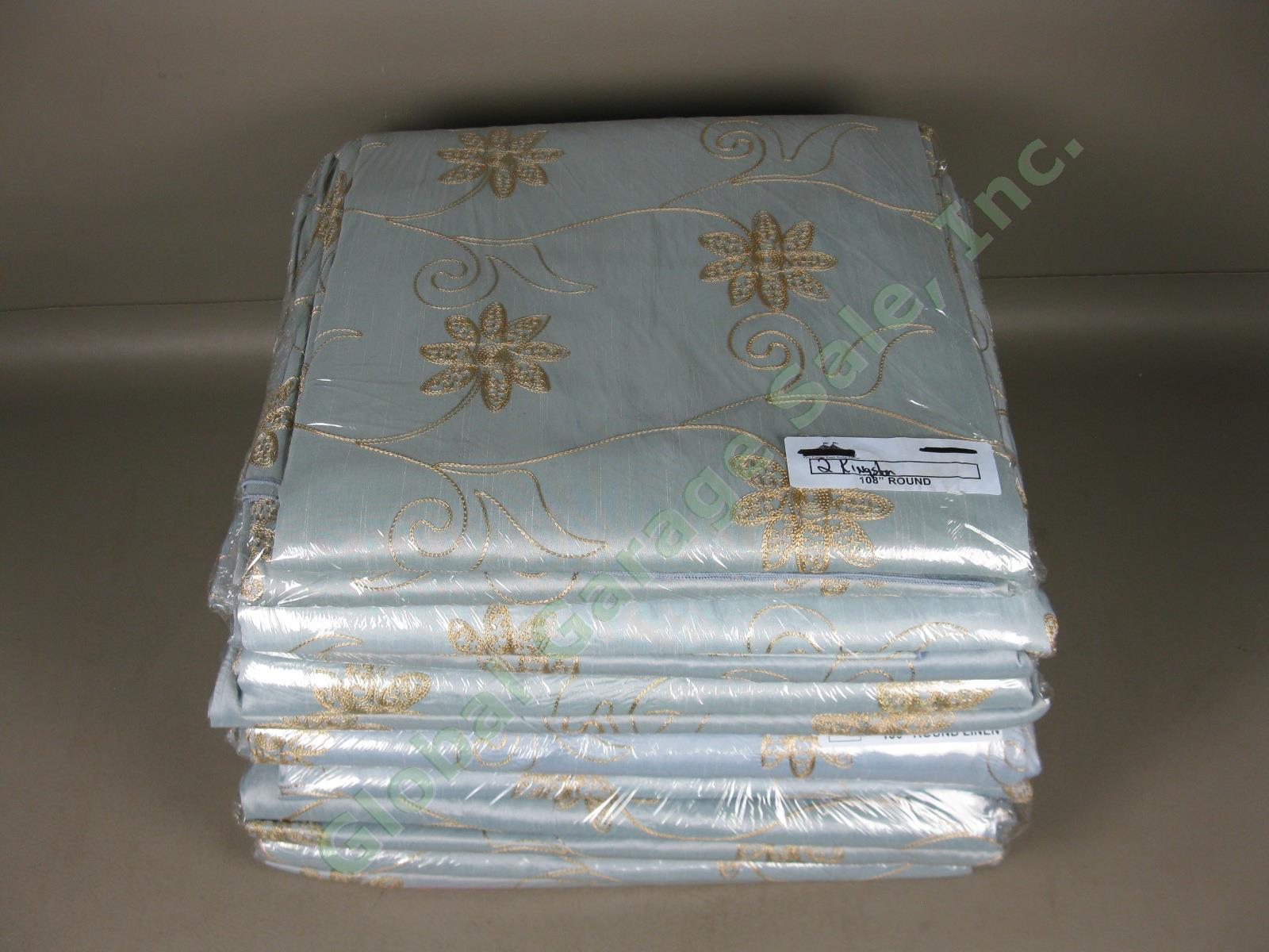 14 Round 130" 120" 108" Blue Gold Floral Tablecloth Linens Lot Wedding Catering