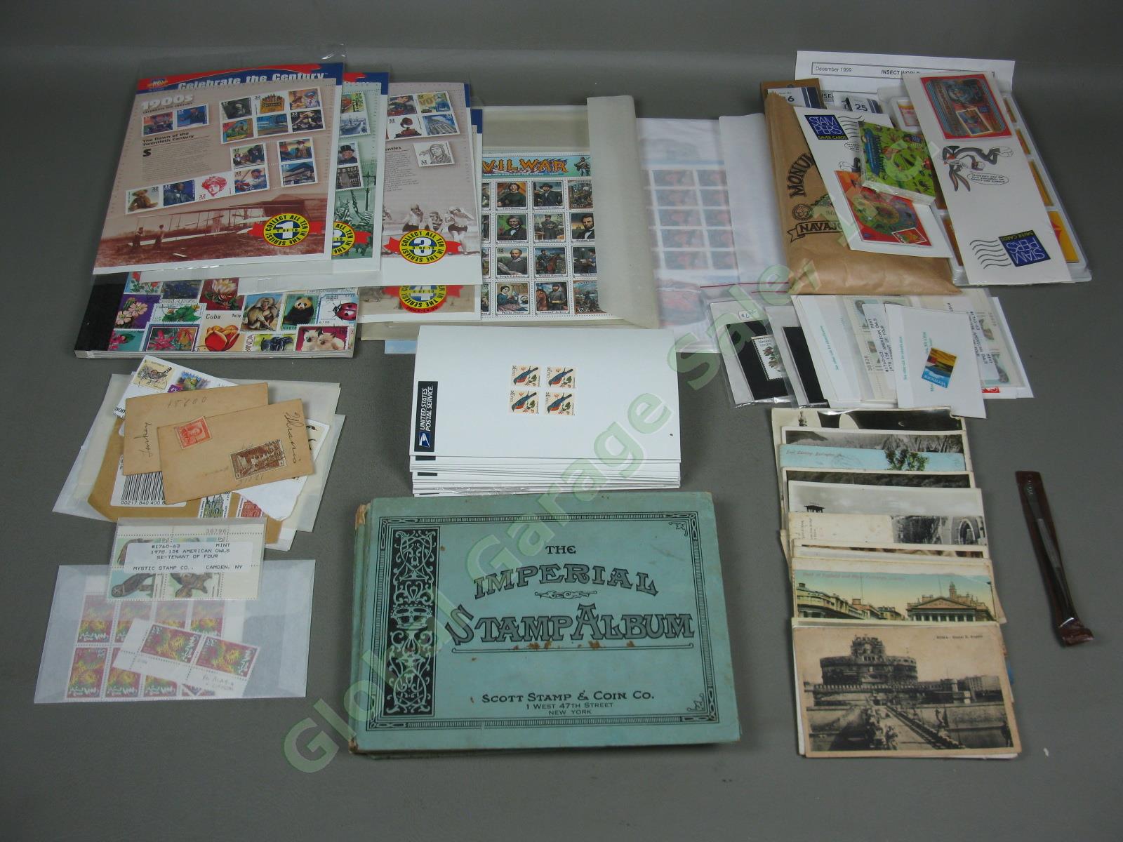 Vtg US + World Stamp Lot 1928 Scotts Imperial Album Sheets Blocks Postcards NR!