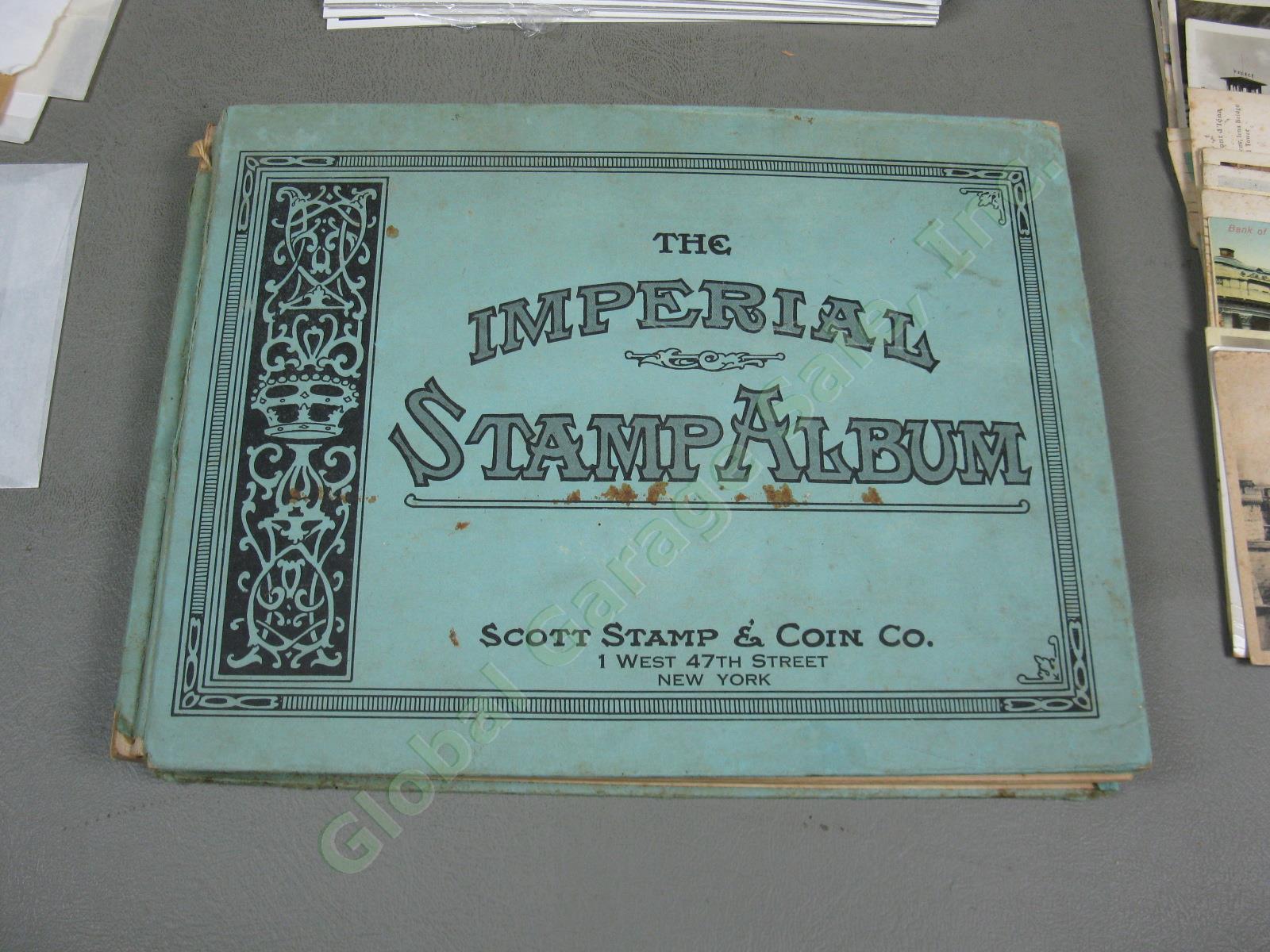 Vtg US + World Stamp Lot 1928 Scotts Imperial Album Sheets Blocks Postcards NR! 1