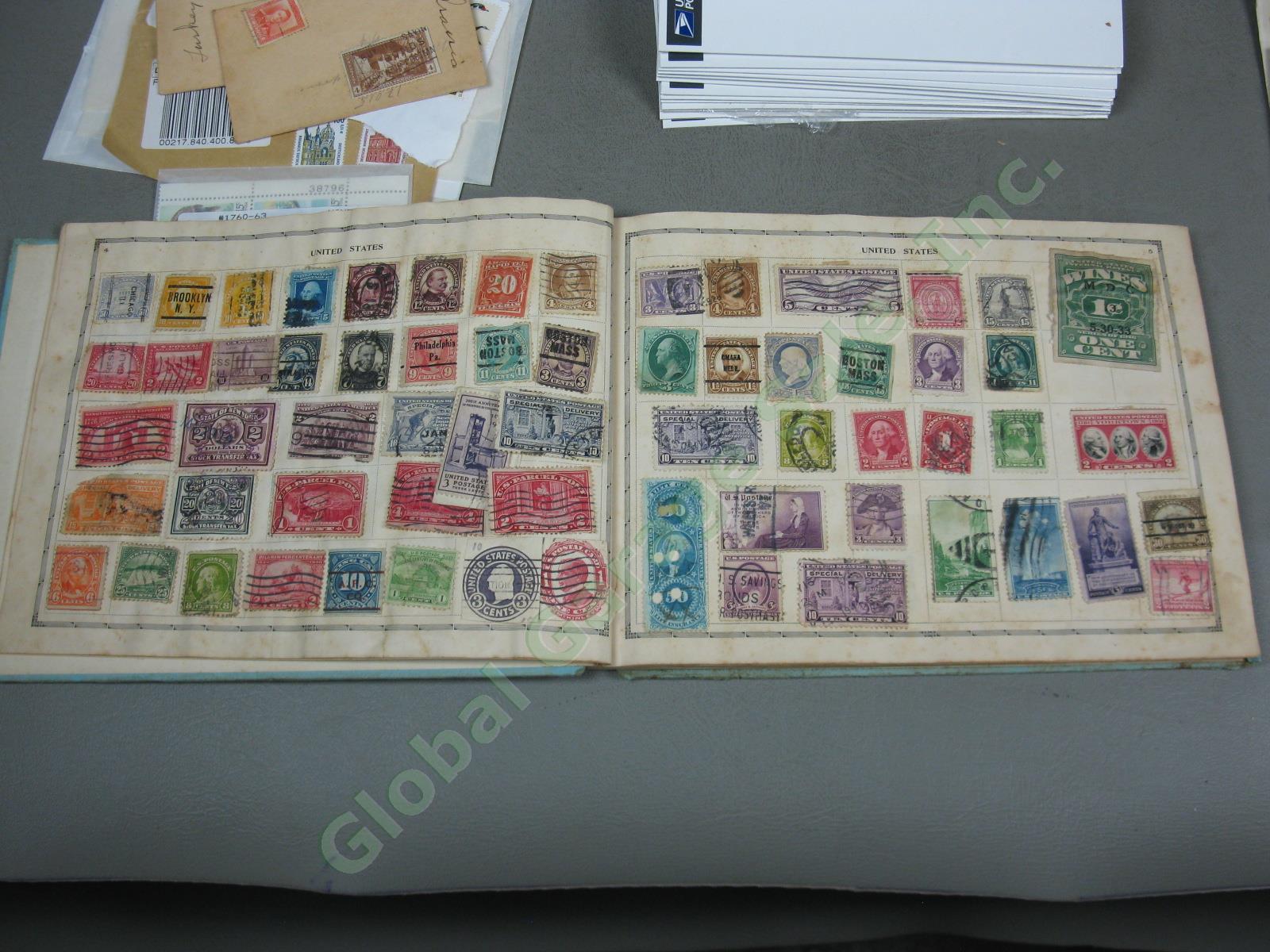 Vtg US + World Stamp Lot 1928 Scotts Imperial Album Sheets Blocks Postcards NR! 5