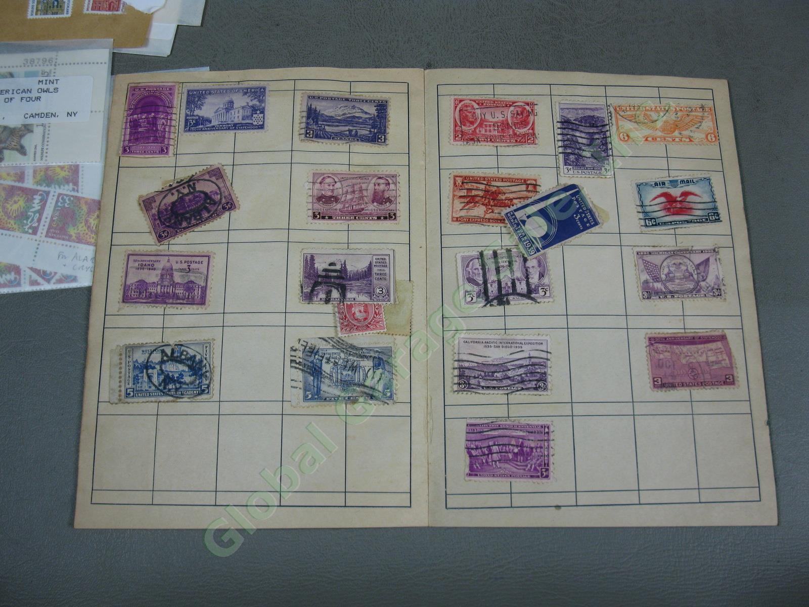 Vtg US + World Stamp Lot 1928 Scotts Imperial Album Sheets Blocks Postcards NR! 23