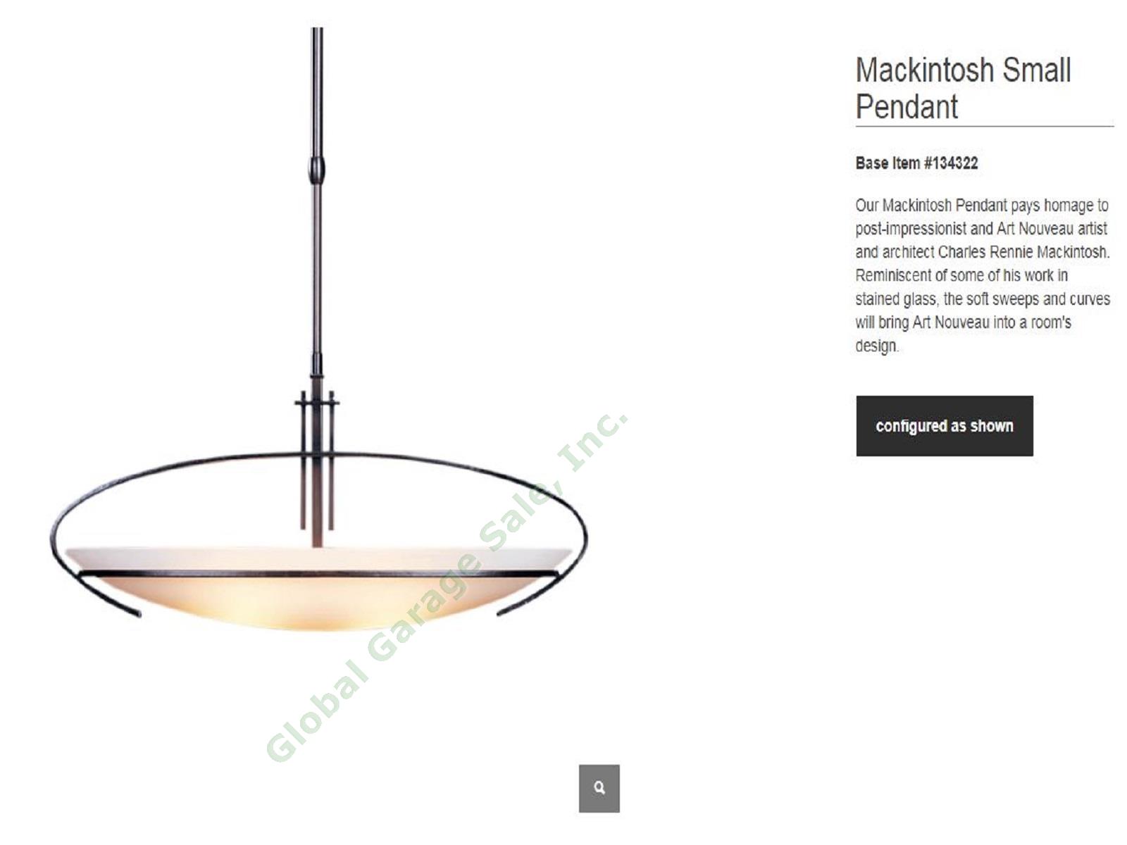 Hubbardton Forge Mackintosh Small Dark Smoke Pendant Opal Glass 23.5"W $1000 NR!