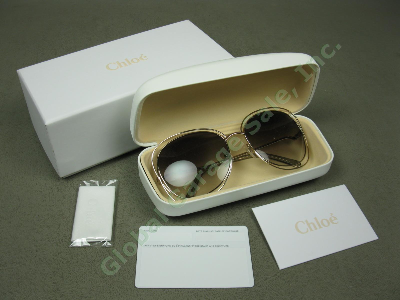 NEW Chloe Carline Gold Frame Sunglasses Green Shaded Lenses CE119S 733 60 18 135