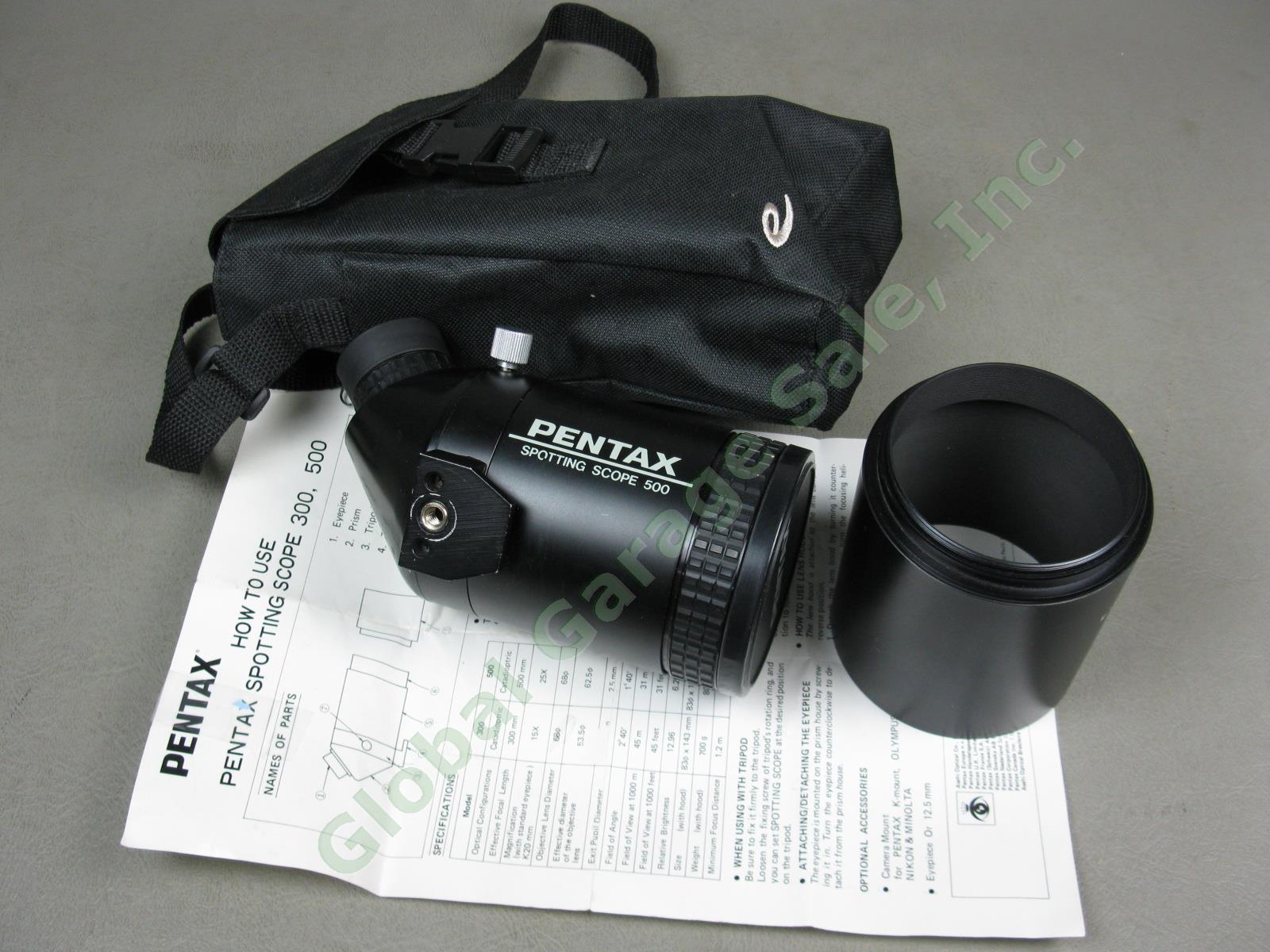 Pentax 500mm Angled Spotting Scope Telephoto Lens W/ Hood Cap Pouch Bag Bundle +