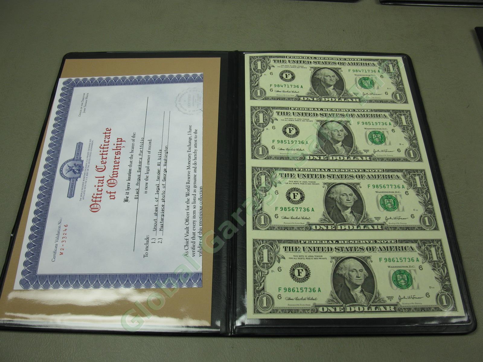 4 World Reserve Monetary Exchange Uncut Sheet Bill Note Albums Set $1 $5 $10 $20 1