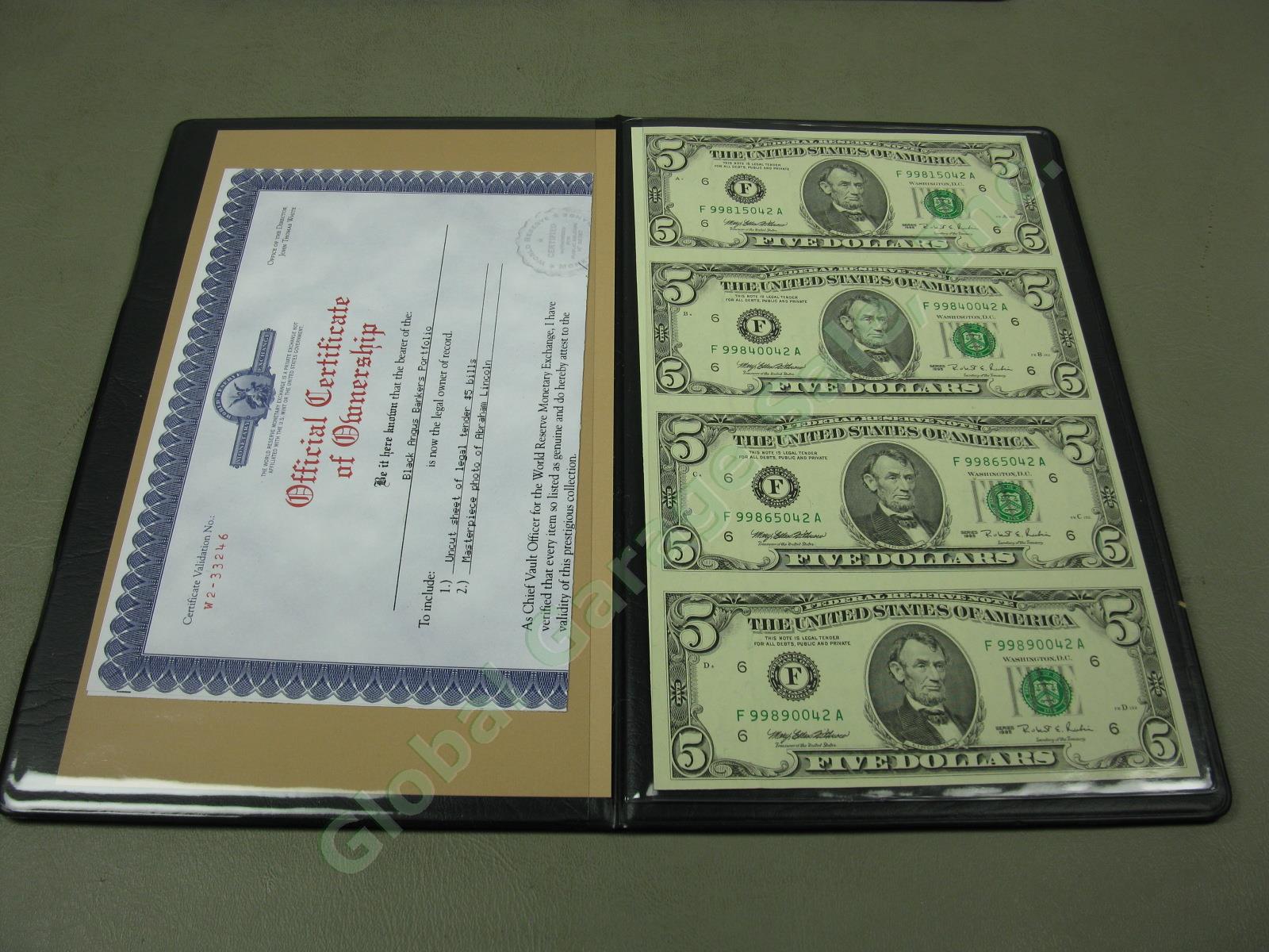 4 World Reserve Monetary Exchange Uncut Sheet Bill Note Albums Set $1 $5 $10 $20 3