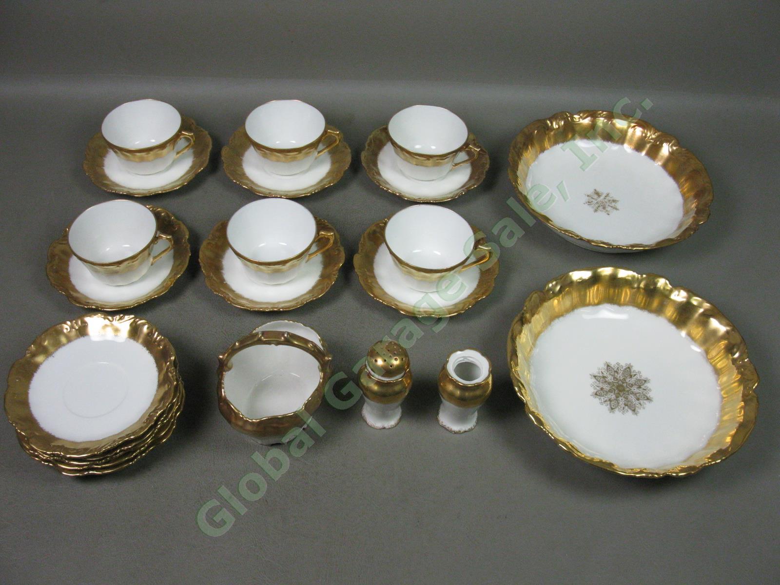 Vtg Antique Limoges LDBC Flambeau LS&S Gold Cups Saucers Serving Bowls Dish Lot