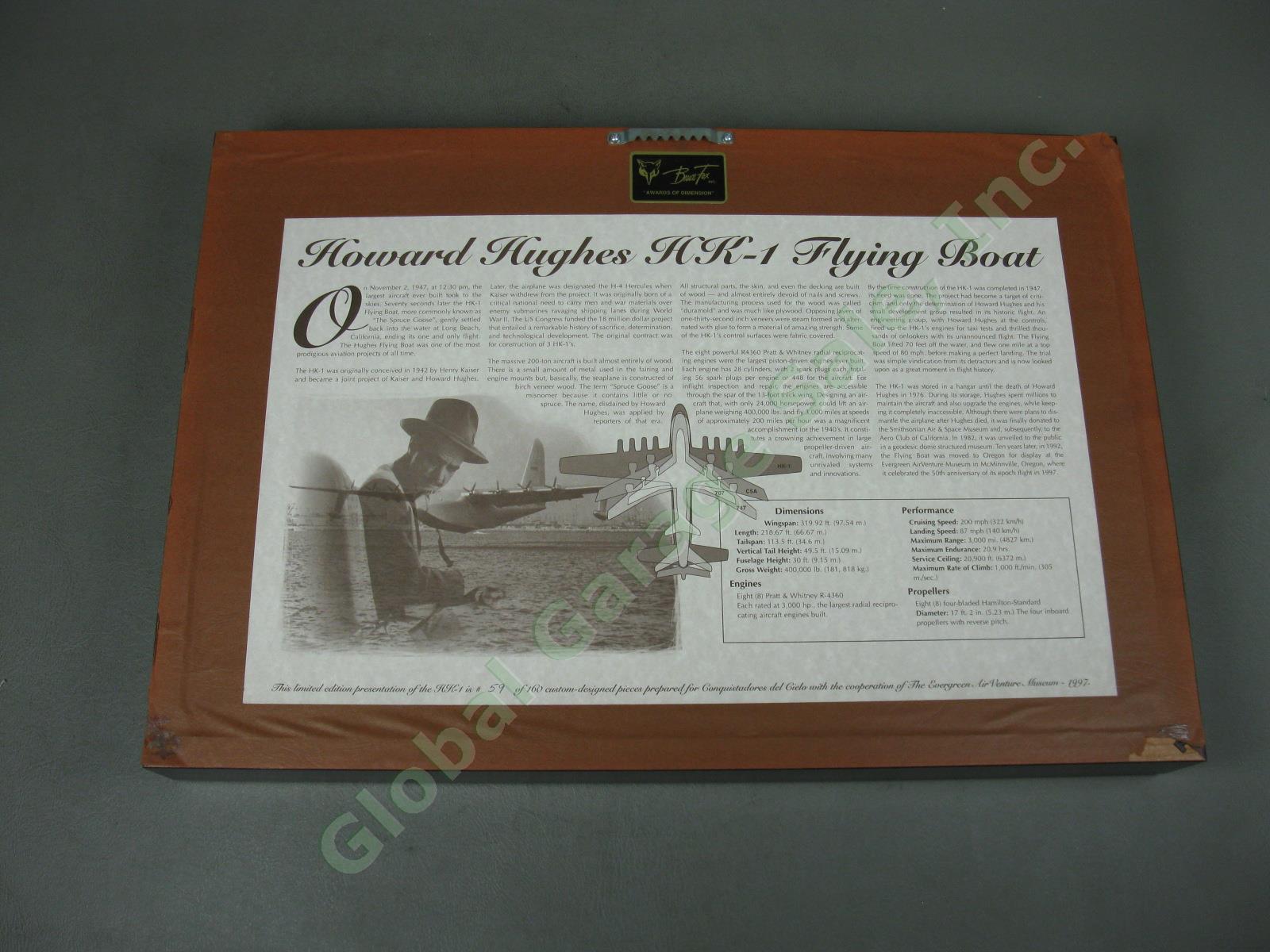 RARE Genuine Howard Hughes Spruce Goose HK-1 Artifacts Shadowbox Plaque 59/160 7