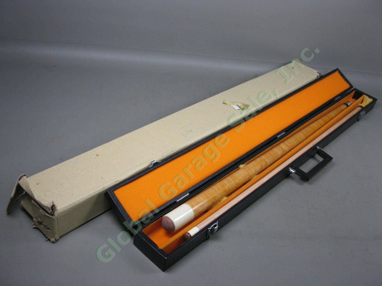 Vtg 1980s 2-Piece Birdseye Maple Pool Cue Stick W/ Hard Case + Box 19.2oz #JS65