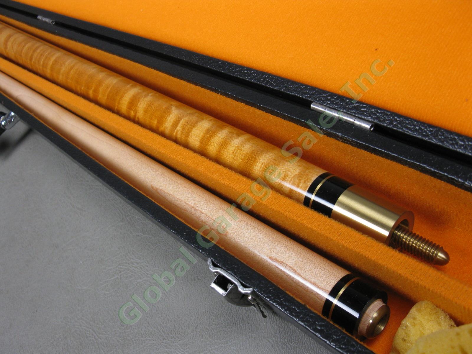 Vtg 1980s 2-Piece Birdseye Maple Pool Cue Stick W/ Hard Case + Box 19.2oz #JS65 2
