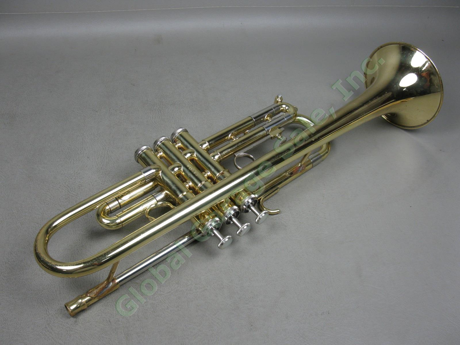 Getzen 300 Series Bb Trumpet W/ Vincent Bach 7C Mouthpiece Case Music Holder Lot 2