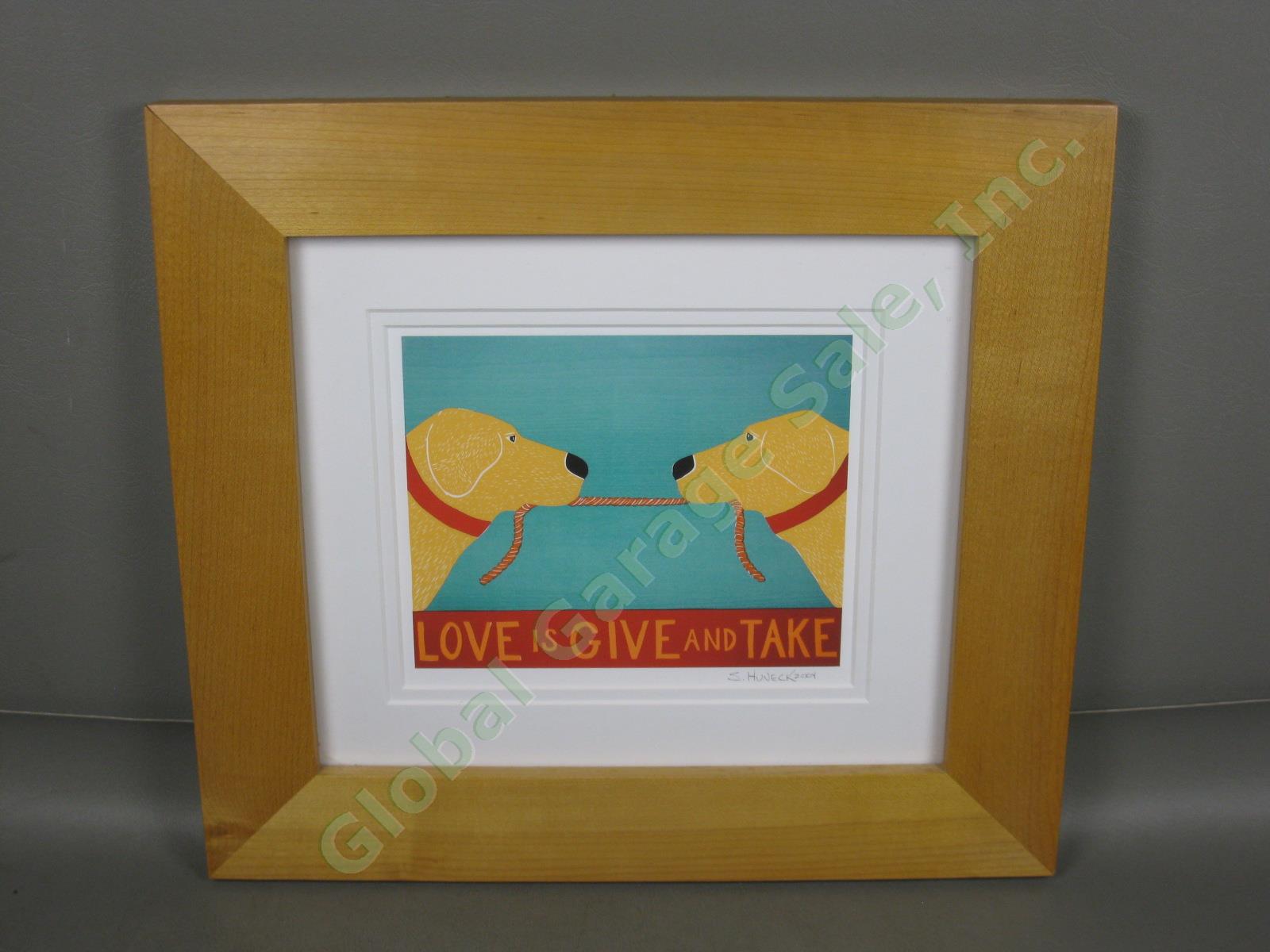 2004 Vermont Artist Stephen Huneck Signed Framed Dog Print Love Is Give And Take