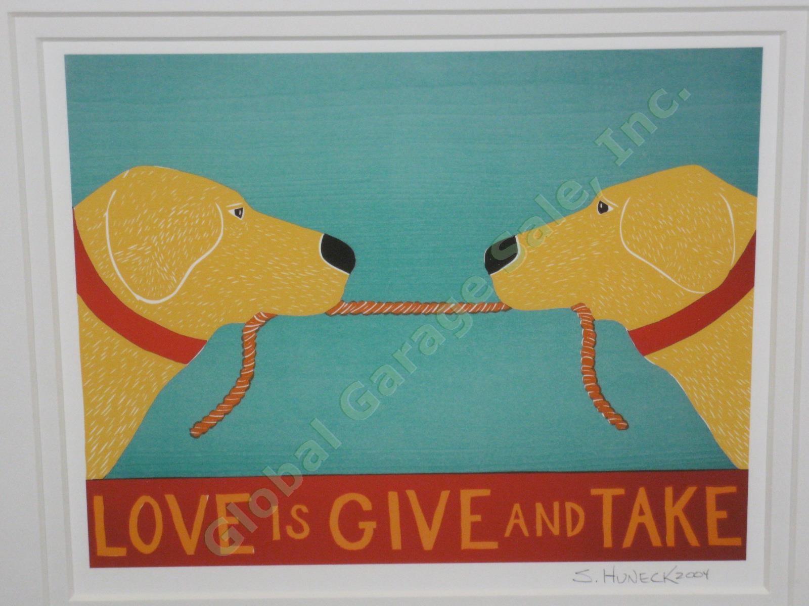 2004 Vermont Artist Stephen Huneck Signed Framed Dog Print Love Is Give And Take 1