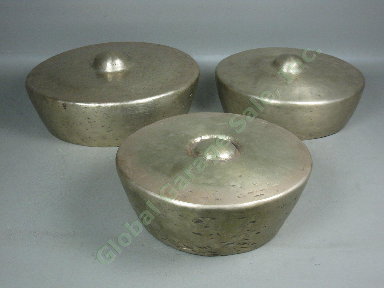 3 Vintage Brass Bronze Gongs Bells Indonesian Gamelan 10" 12" 13" NO RESERVE!
