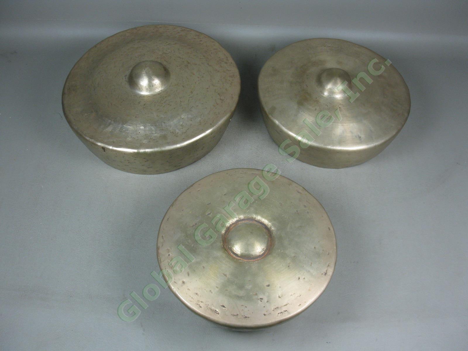 3 Vintage Brass Bronze Gongs Bells Indonesian Gamelan 10" 12" 13" NO RESERVE! 1
