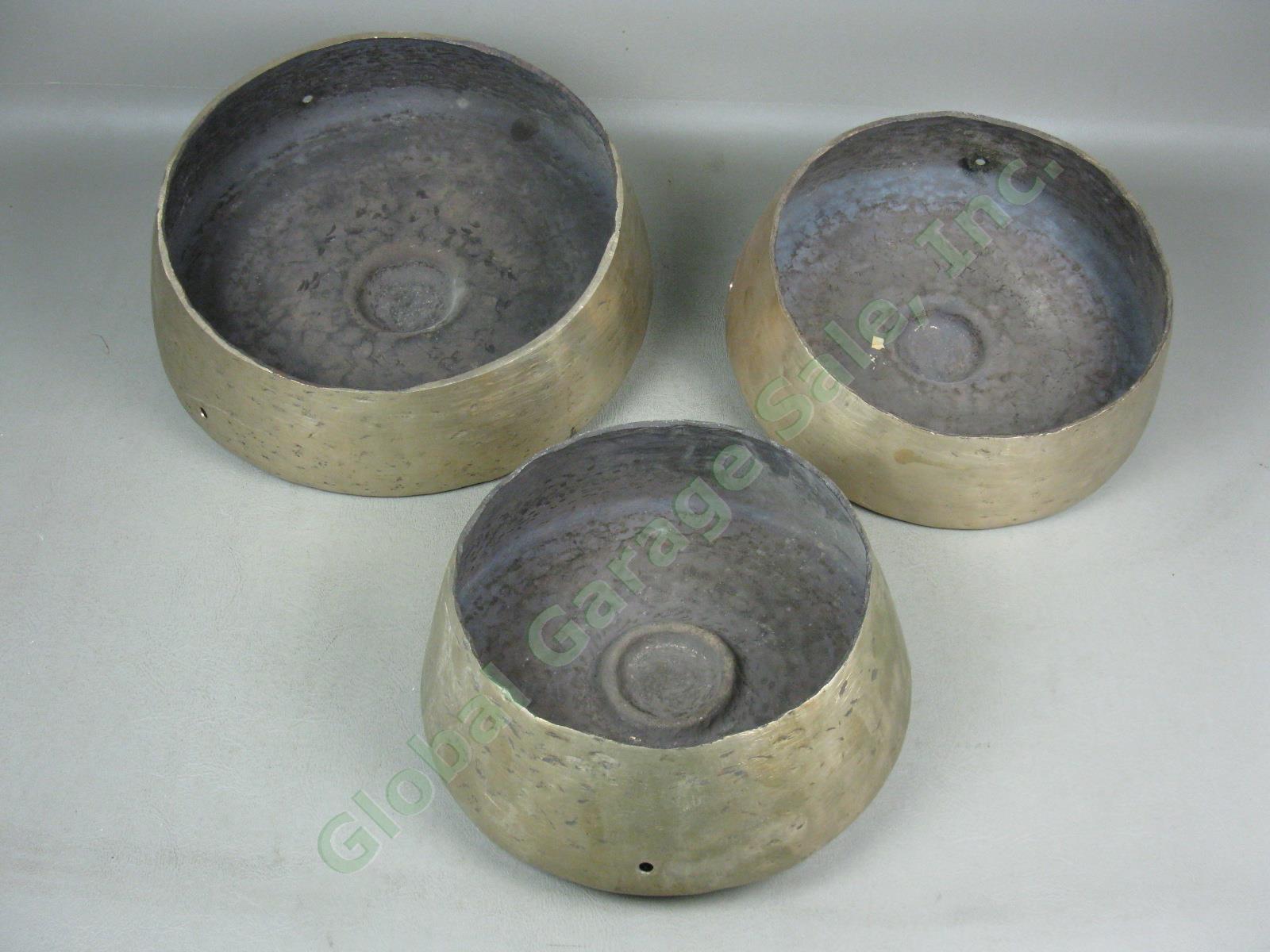 3 Vintage Brass Bronze Gongs Bells Indonesian Gamelan 10" 12" 13" NO RESERVE! 5