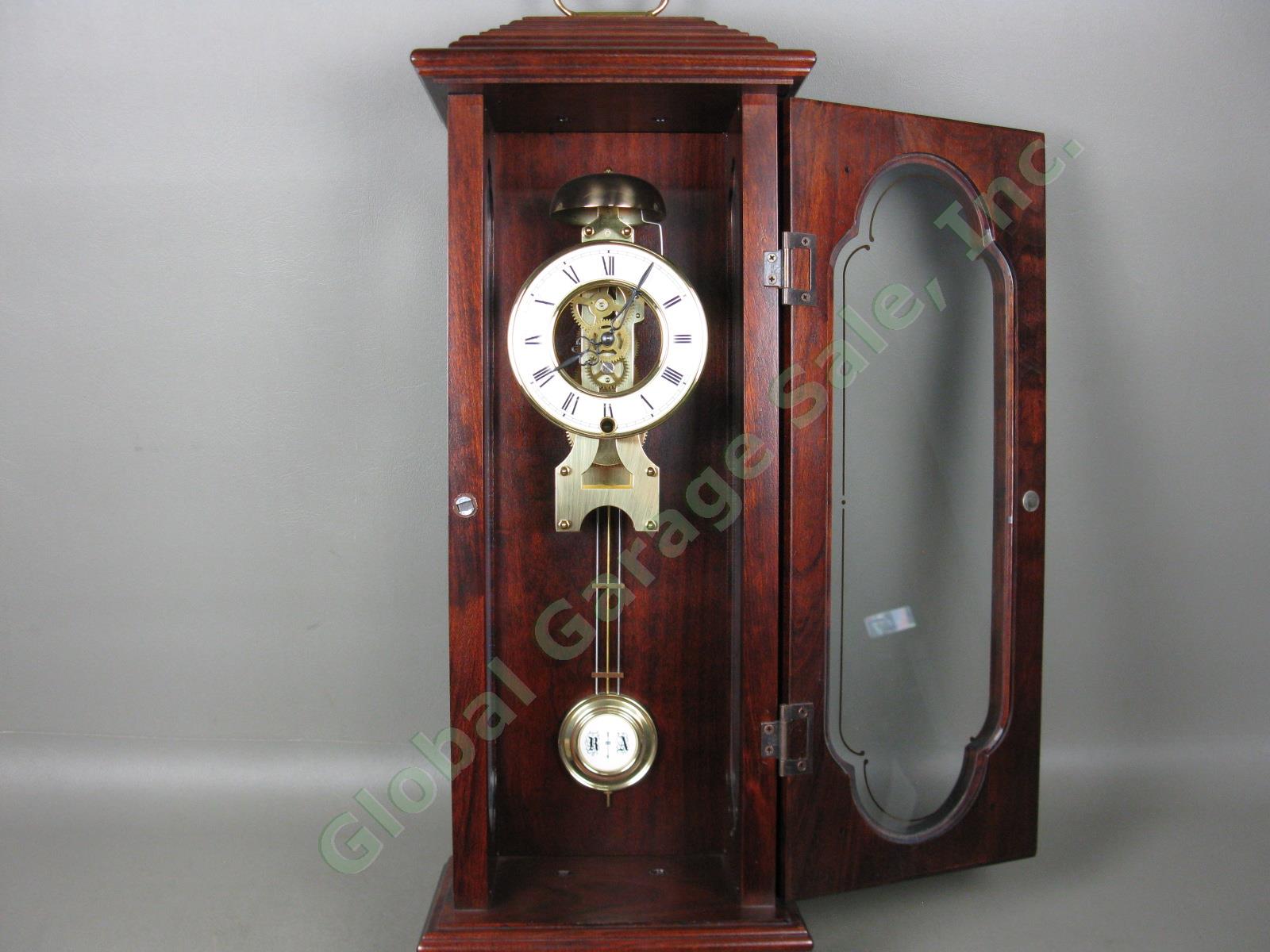 Ethan Allen Hermle Brass Skeleton Regulator Mahogany Pendulum Wall Clock Germany 1