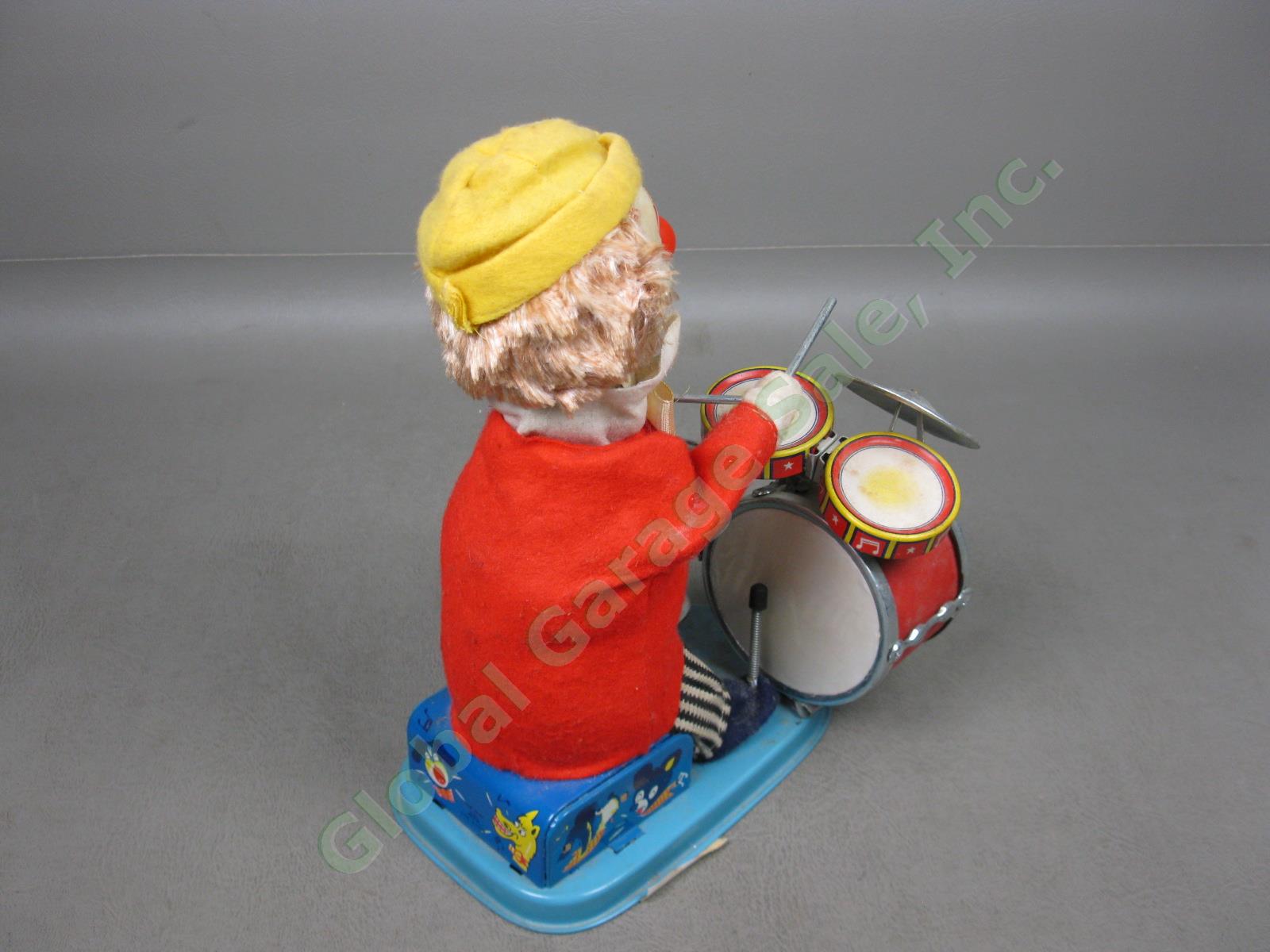 Vtg Charlie Drumming Clown Battery Operated Tin Litho Toy Cragstan Alps Japan NR 2