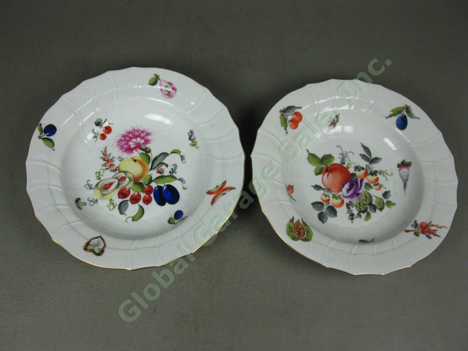2 Herend Fruits & Flowers Porcelain Rimmed Soup Bowls 9.5" 1501/BFR Basketweave