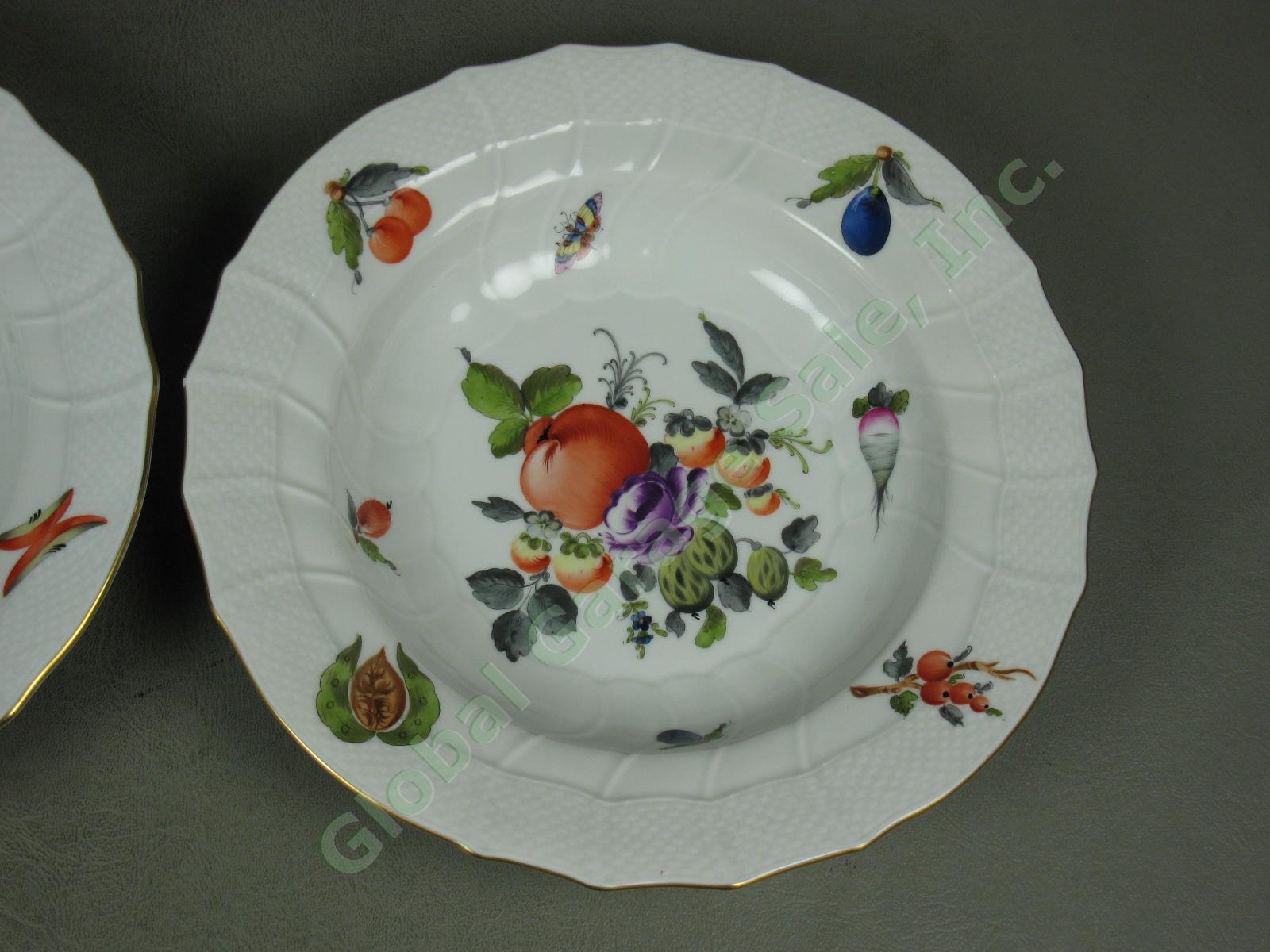 2 Herend Fruits & Flowers Porcelain Rimmed Soup Bowls 9.5" 1501/BFR Basketweave 1