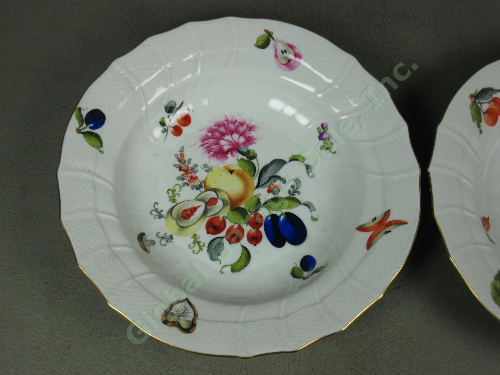 2 Herend Fruits & Flowers Porcelain Rimmed Soup Bowls 9.5" 1501/BFR Basketweave 3