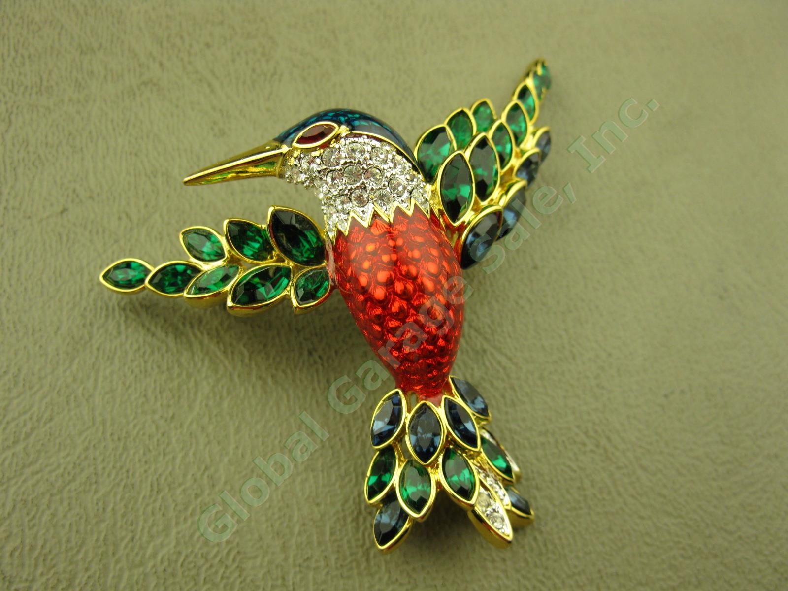 Nolan Miller Enamel Jacobin Jeweled Hummingbird Brooch Pin W/ Marquise Crystals