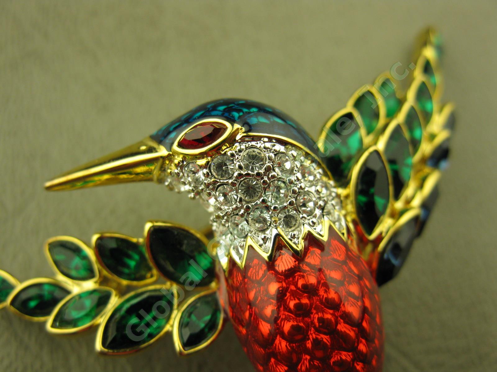 Nolan Miller Enamel Jacobin Jeweled Hummingbird Brooch Pin W/ Marquise Crystals 1