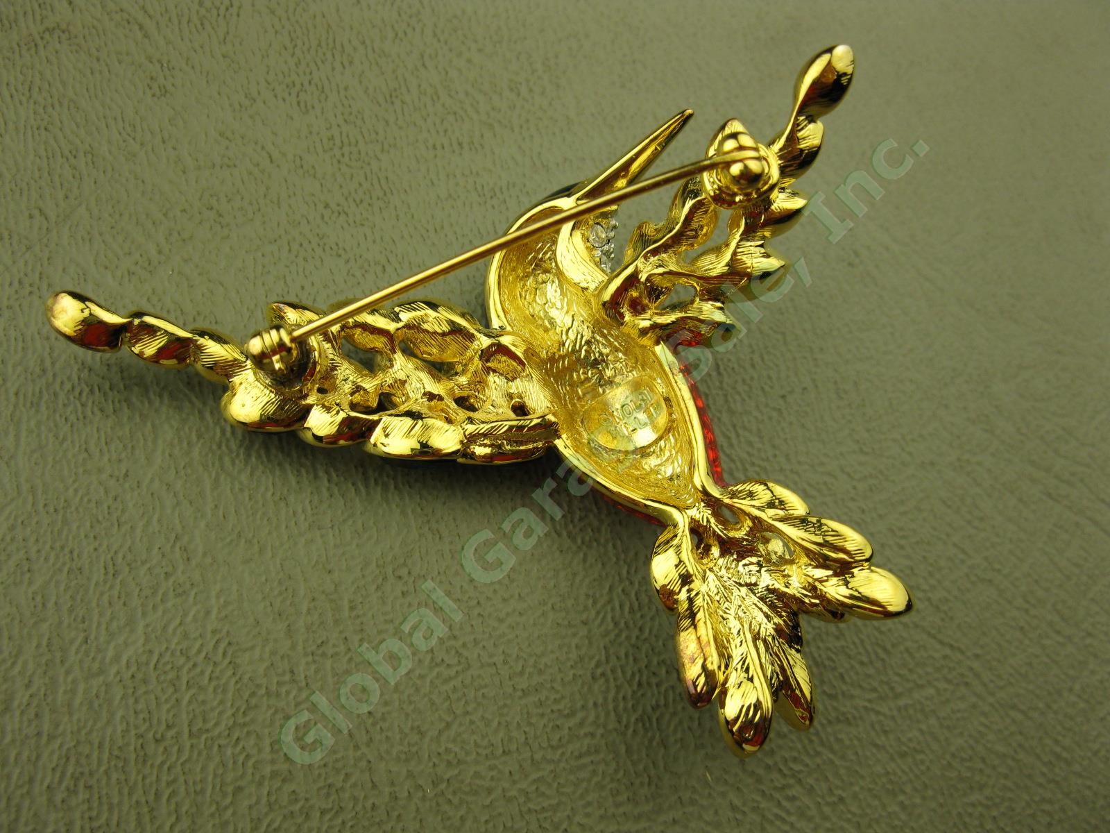 Nolan Miller Enamel Jacobin Jeweled Hummingbird Brooch Pin W/ Marquise Crystals 2