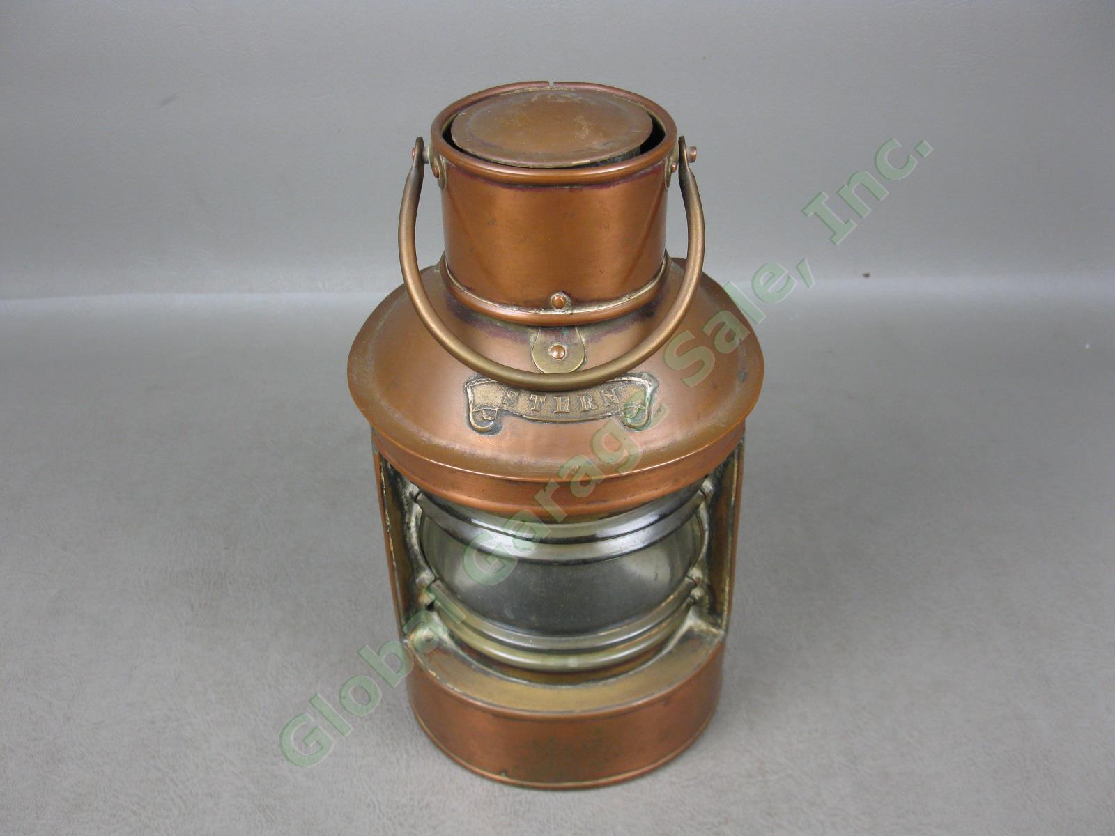 Vtg Ship Stern Copper & Brass Nautical Maritime Lantern W/ Glass Fresnel Lens NR