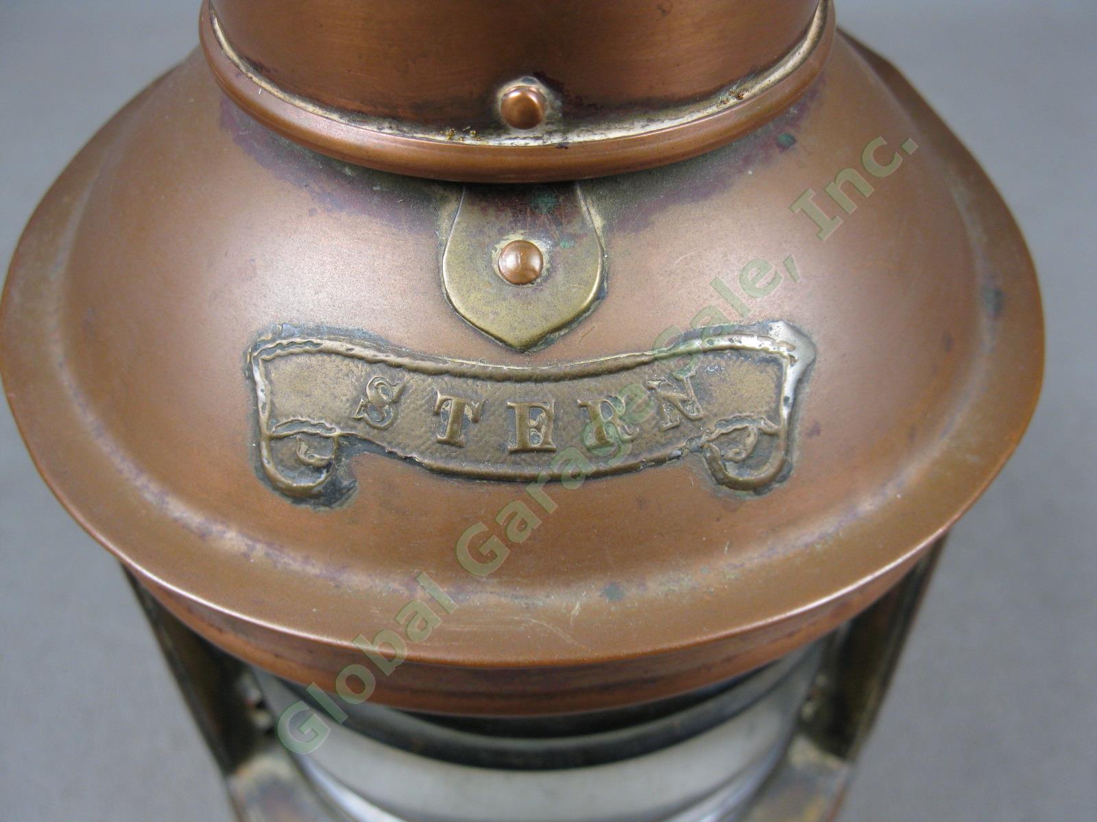 Vtg Ship Stern Copper & Brass Nautical Maritime Lantern W/ Glass Fresnel Lens NR 1