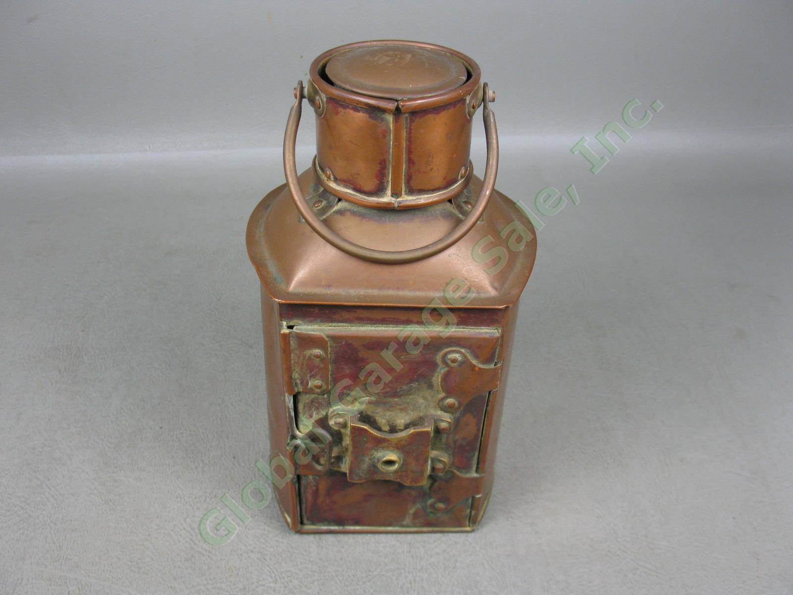 Vtg Ship Stern Copper & Brass Nautical Maritime Lantern W/ Glass Fresnel Lens NR 4