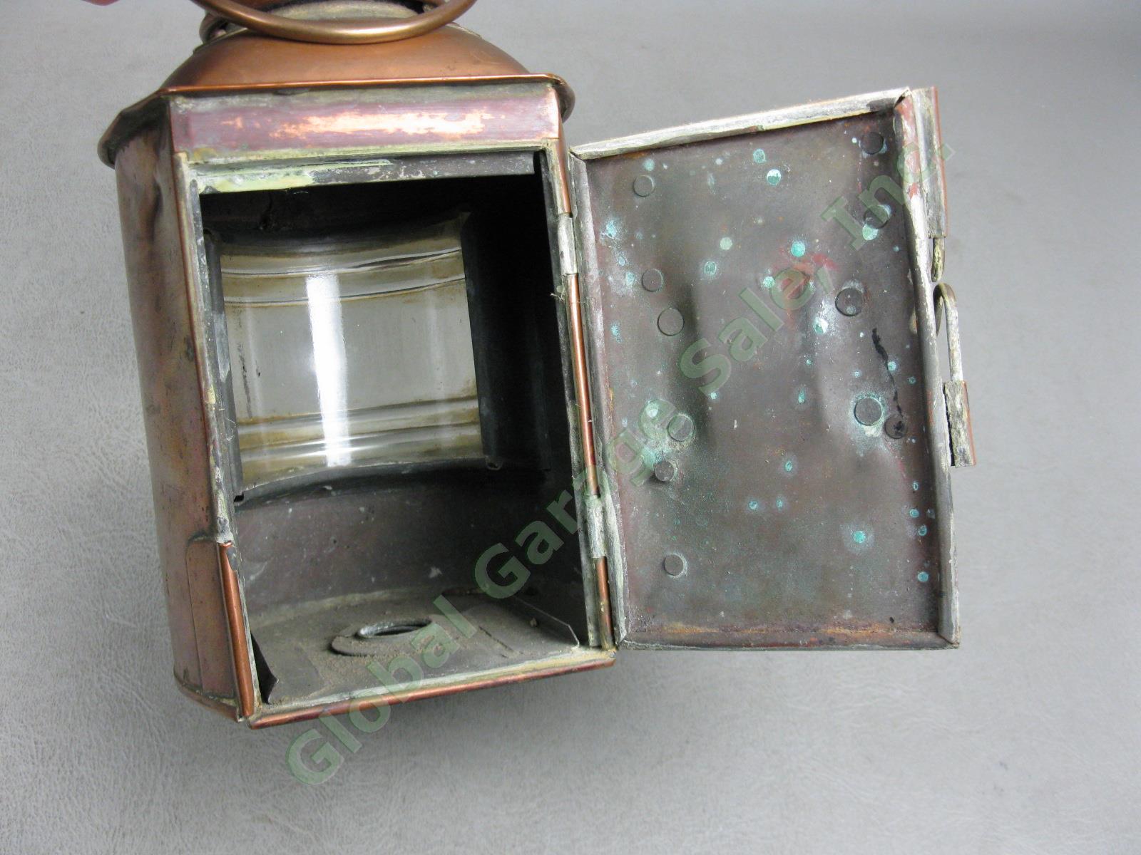 Vtg Ship Stern Copper & Brass Nautical Maritime Lantern W/ Glass Fresnel Lens NR 5