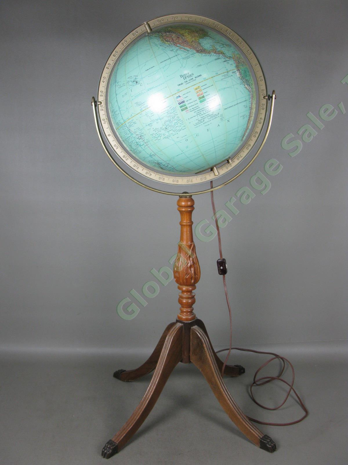 Vtg 12" Replogle Better Homes Gardens True-To-Life Electric Lighted Globe +Stand 1