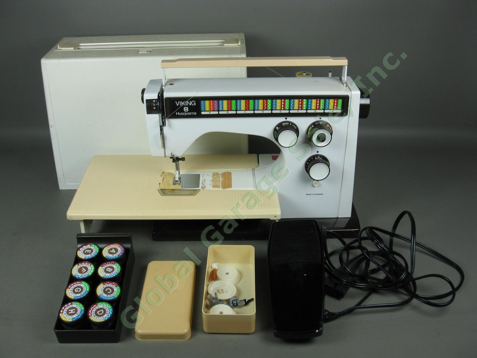 Viking Husqvarna 6460 Sewing Machine W/ 8 Colormatic Cams Pedal Case Bundle Lot