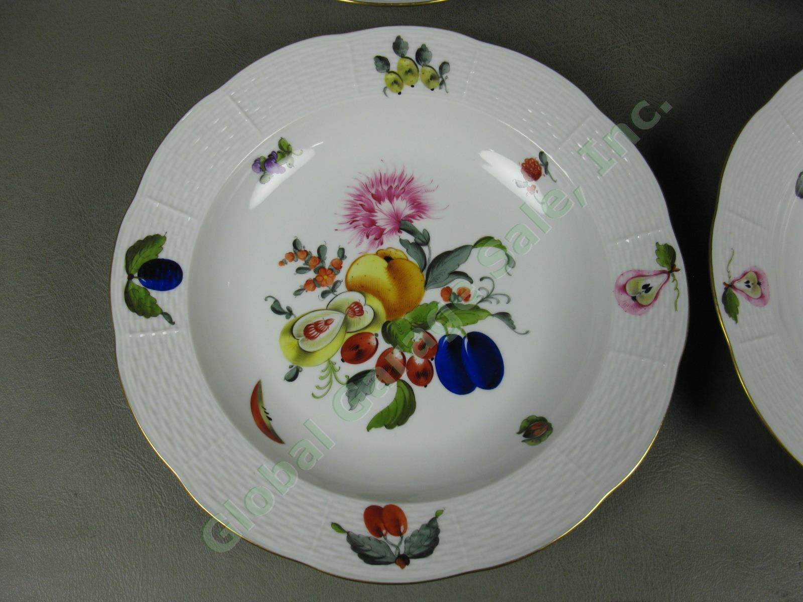 4 Herend Fruits & Flowers Porcelain Rimmed Soup Bowls 9.5" Basketweave 503/BFR 1