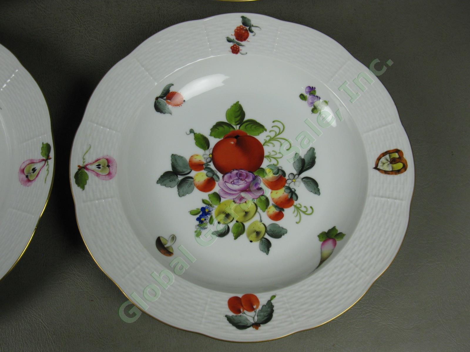 4 Herend Fruits & Flowers Porcelain Rimmed Soup Bowls 9.5" Basketweave 503/BFR 2