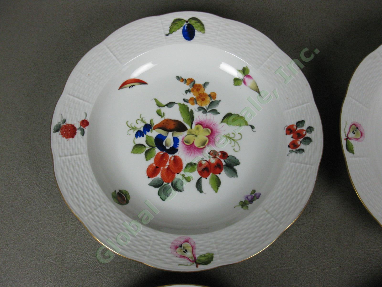 4 Herend Fruits & Flowers Porcelain Rimmed Soup Bowls 9.5" Basketweave 503/BFR 3