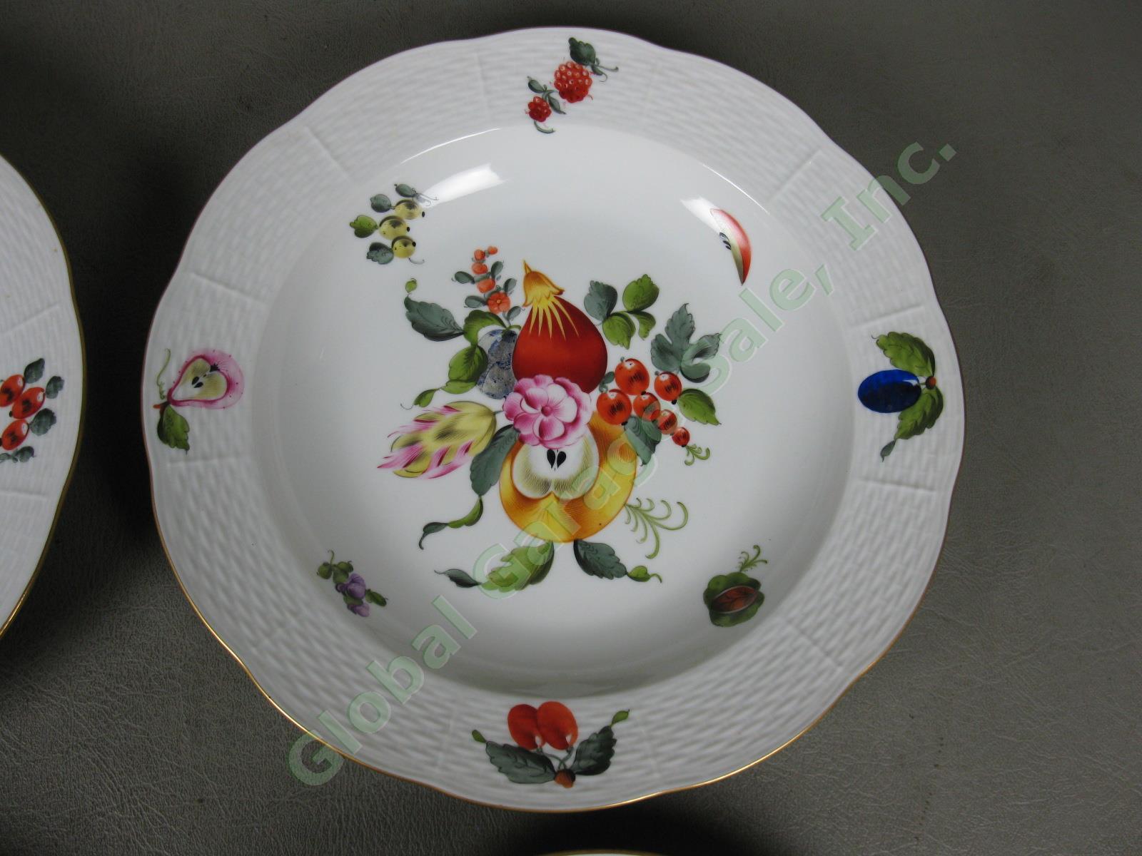 4 Herend Fruits & Flowers Porcelain Rimmed Soup Bowls 9.5" Basketweave 503/BFR 4