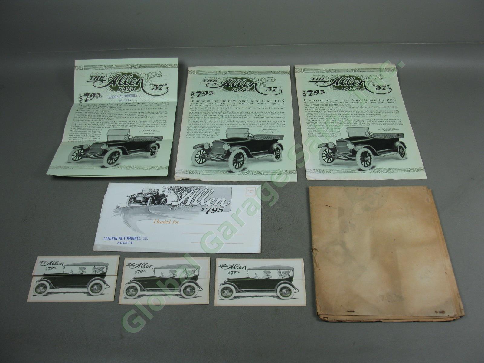 8pc Vtg Antique 1900s The Allen Motor Co Car Advertisement Ephemera Lot Posters+
