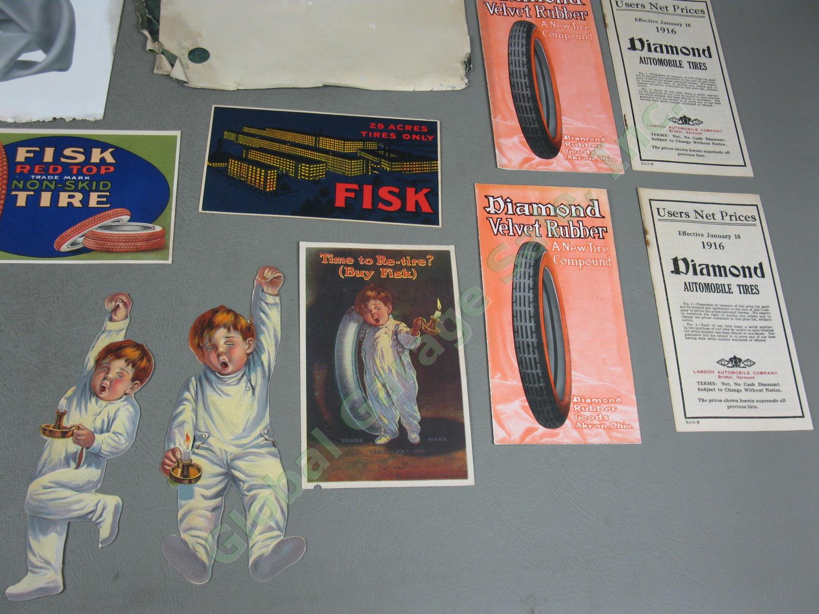 Vtg Antique Fisk Boy + Diamond Tire Advertisement Ephemera Lot Poster Brochures+ 2