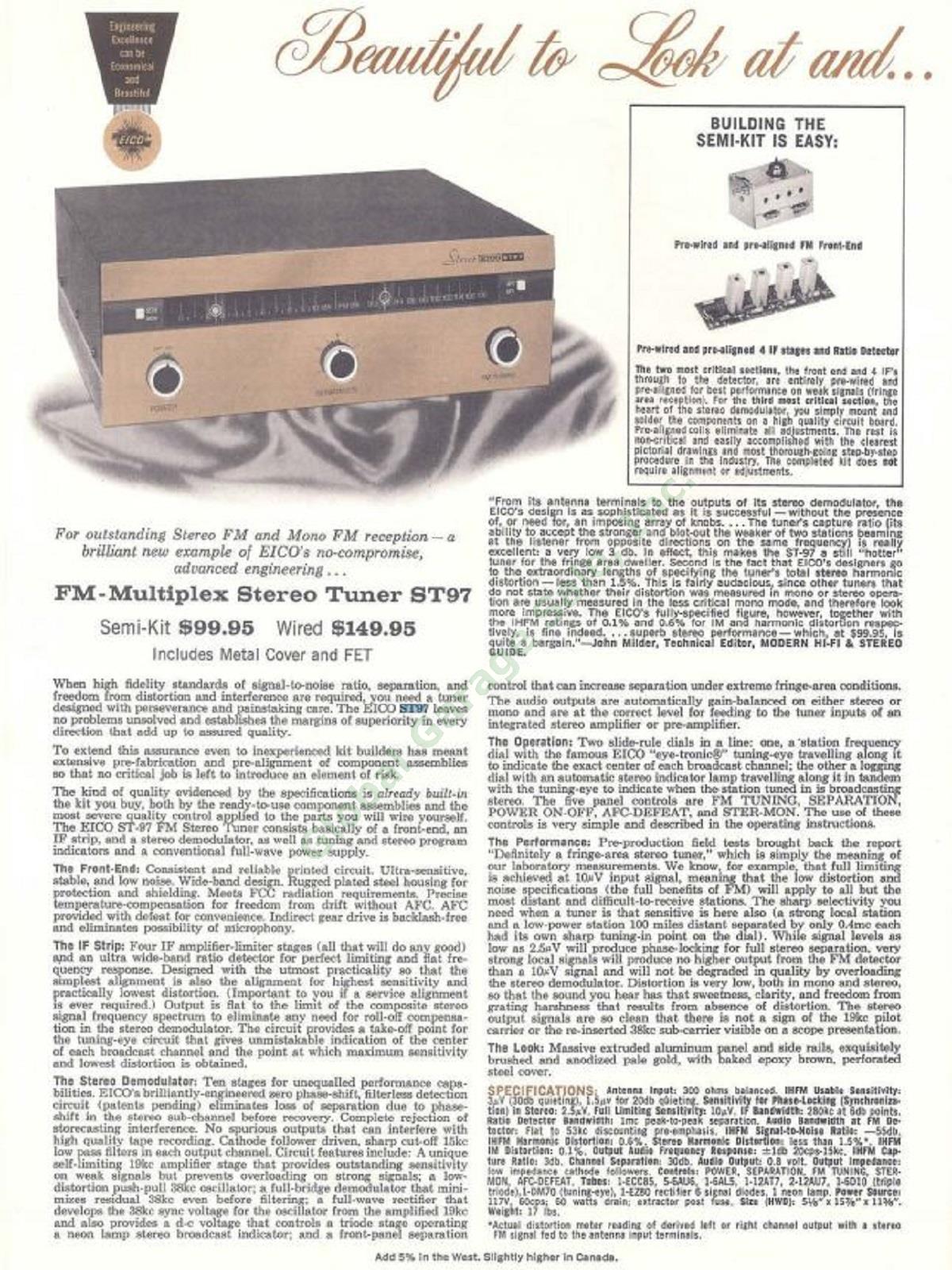 Vtg 1960s Eico ST97 Tube Stereo FM Radio Tuner W/ All Knobs Transformer Untested 13